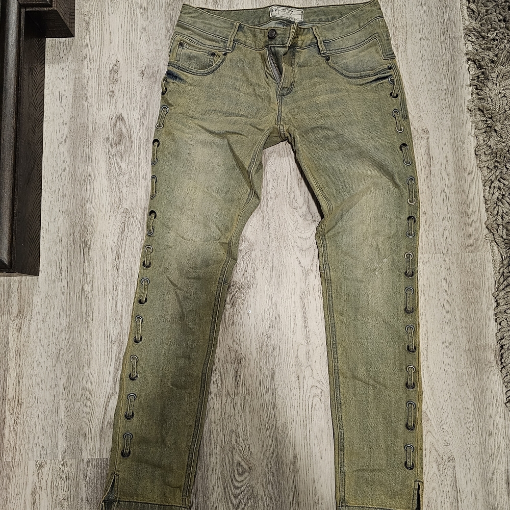 Free People Low Rise Lace Up Jeans